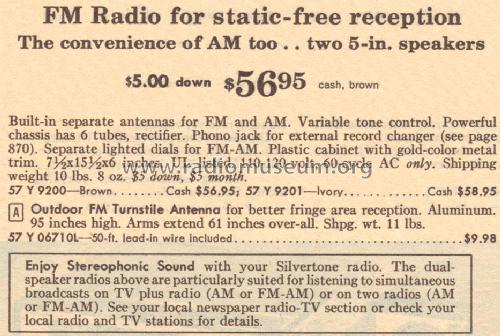 Silvertone 9201 Ch= 132.44900 Order=57Y 9201; Sears, Roebuck & Co. (ID = 1641211) Radio