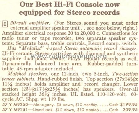 Silvertone 9250 Ch= 528.59180 Order=57Y M9250; Sears, Roebuck & Co. (ID = 1670972) R-Player