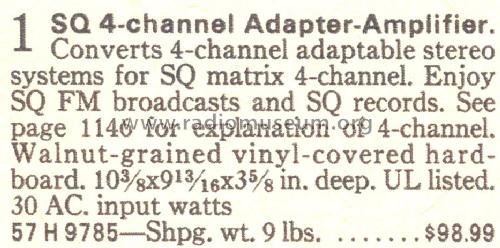 Silvertone 9785 4-Channel Adapter-Amplifier Order= 57H 9785; Sears, Roebuck & Co. (ID = 1739590) Ampl/Mixer