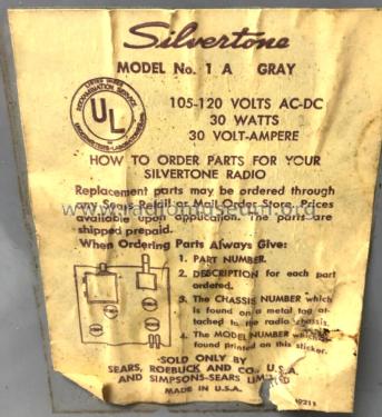 Silvertone 1A Ch= 132.42003; Sears, Roebuck & Co. (ID = 2825856) Radio