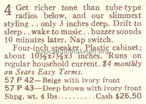 Silvertone Instant Sound Solid State 42 Beige 132.4201 Order=57P 42; Sears, Roebuck & Co. (ID = 1698649) Radio