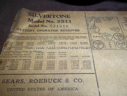 Silvertone 2511 Order= 57F 2511 Ch= 101.605; Sears, Roebuck & Co. (ID = 1603036) Radio