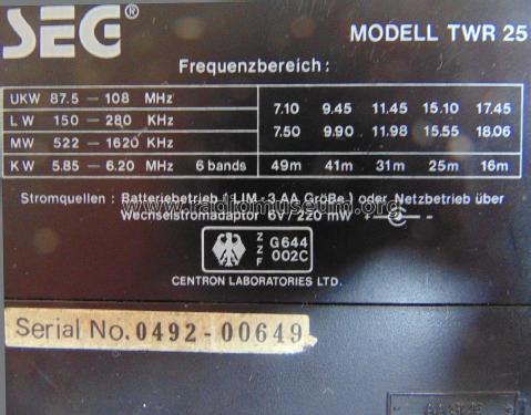 9-Band Weltempfänger TWR25; SEG, Schmid (ID = 2726619) Radio