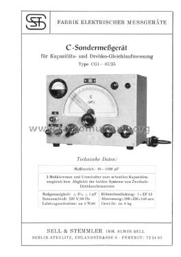 C-Sondermeßgerät für Drehko-Gleichlaufmessung CGl-07/15; Sell & Stemmler SST; (ID = 2009373) Equipment