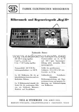 Röhrenmeß- und Regeneriergerät Regi IIa ; Sell & Stemmler SST; (ID = 2009047) Equipment