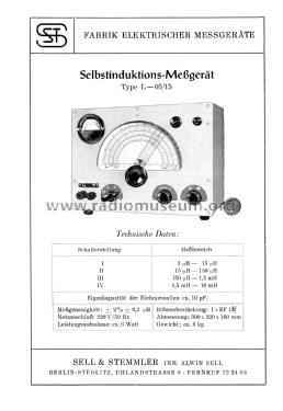 Selbstinduktions-Messgerät L-05/15; Sell & Stemmler SST; (ID = 2009367) Equipment