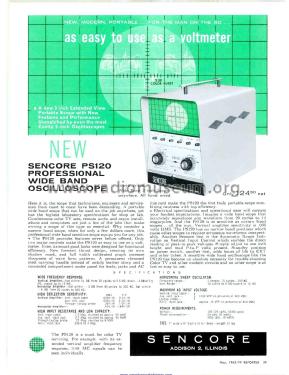 Professional Wideband Sensitivity Oscilloscope PS120; Sencore; Sioux Falls (ID = 3117877) Equipment