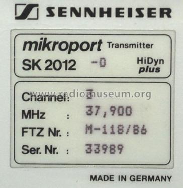 Mikroport SK2012; Sennheiser (ID = 2209058) Commercial Tr