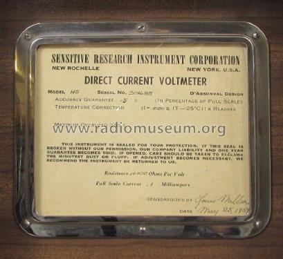 Direct Current Voltmeter HS; Sensitive Research (ID = 1942613) Ausrüstung