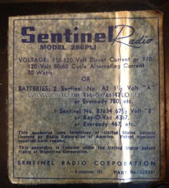 286-PL or 286-PLM or 286-PLT or 286 PLW ; Sentinel Radio Corp. (ID = 1420227) Radio