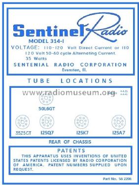 314-I ; Sentinel Radio Corp. (ID = 2918026) Radio