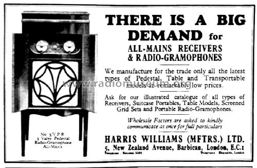 3 Valve Pedestal Radio-Gramophone No. 3/V.P.R.; Servis Brand, Harris (ID = 2923774) Radio