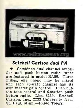 Dual PA and Radio RA50; Setchell Carlson, (ID = 3042670) Radio