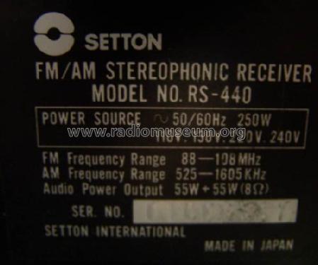 Stereophonic Receiver RS-440; Setton International (ID = 1377505) Radio