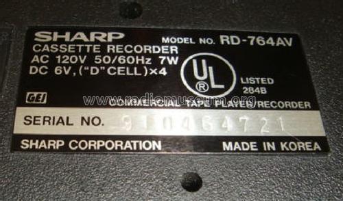 Cassette Recorder RD-764AV; Sharp; Osaka (ID = 1473468) Reg-Riprod