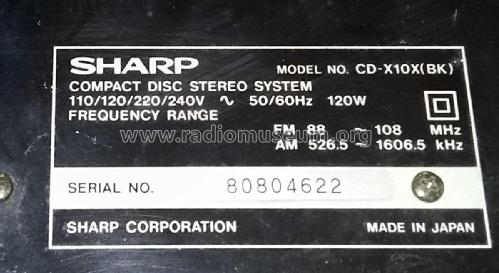 Compact Disc Stereo System CD-X10X; Sharp; Osaka (ID = 2337555) Radio