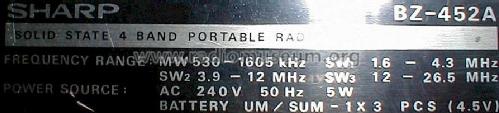 Solid State 4 Band Portable Rad. BZ-452A; Sharp; Osaka (ID = 506089) Radio