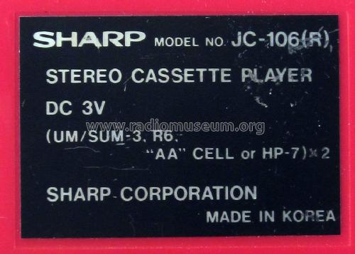 Stereo Cassette Player JC-106/ JC-106/ JC-106; Sharp; Osaka (ID = 3071896) Sonido-V