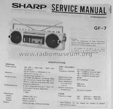 Stereo Radio Cassette GF-7; Sharp; Osaka (ID = 1673652) Radio