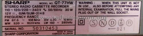 Stereo Radio Cassette QT-77H; Sharp; Osaka (ID = 2597837) Ton-Bild