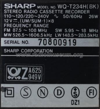 Stereo Radio Cassette Recorder WQ-T234H; Sharp; Osaka (ID = 2052198) Radio