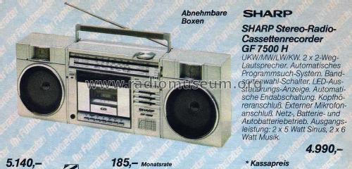 Stereo-Radio Tape-Recorder GF-7500H; Sharp; Osaka (ID = 2111065) Radio