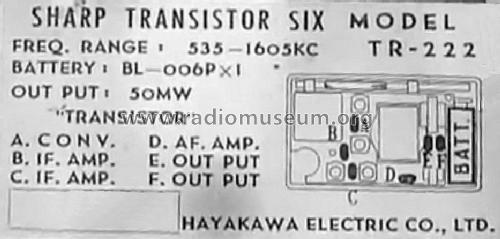 Transistor Six TR-222; Sharp; Osaka (ID = 1512770) Radio