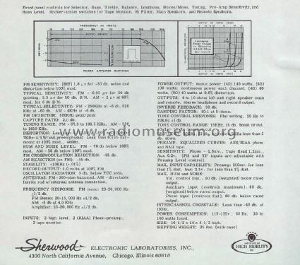 All-Silicon AM-FM Receiver S-7800; Sherwood, Chicago (ID = 1809092) Radio