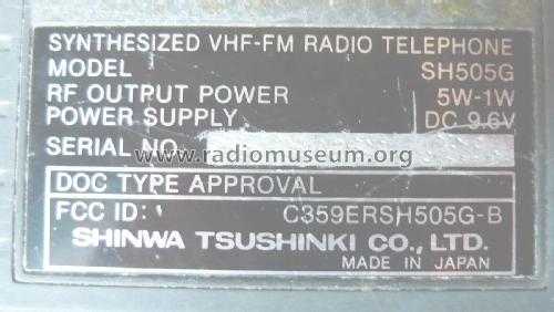 Synthesized VHF-FM Radio Telephone SH505G; Shinwa Tsushinki Co. (ID = 1824911) Commercial TRX