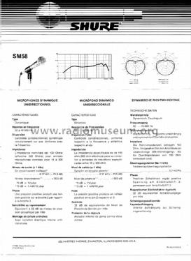 Cardioid Dynamic Microphone SM58; Shure; Chicago, (ID = 1620427) Microphone/PU