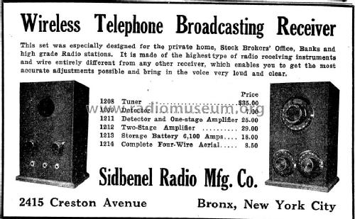 Wireless Telephone Broadcasting Receiver Tuner Type 1208; Sidbenel Radio Equip (ID = 984995) mod-pre26