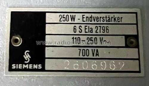 250W Endverstärker 6S Ela 2796; Siemens & Halske, - (ID = 3070717) Ampl/Mixer