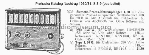 Protos L30W ; Siemens & Halske, - (ID = 2863548) Radio