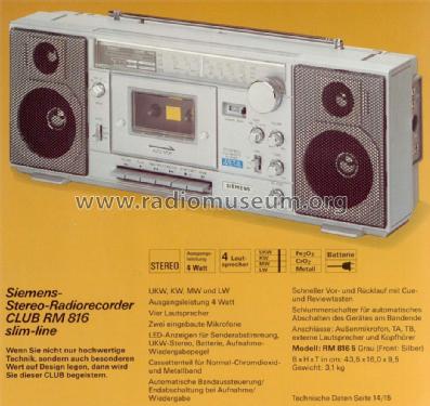 4 Band Stereo Radio Recorder Club 816 RM 816; Siemens & Halske, - (ID = 827312) Radio