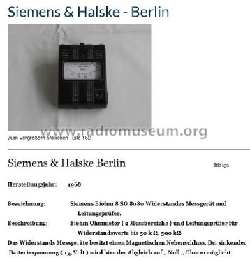 Biohm 8 SG 8080; Siemens & Halske, - (ID = 1828348) Equipment