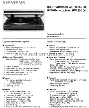 HiFi Plattenspieler RW250G4; Siemens & Halske, - (ID = 2609253) R-Player