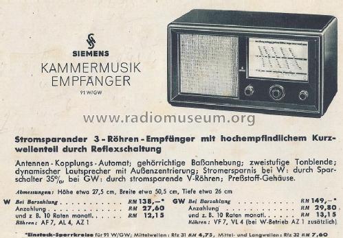 Kammermusik-Empfänger 91GW ; Siemens & Halske, - (ID = 1439878) Radio