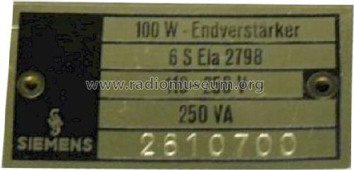 100 W - Endverstärker 6S Ela2798; Siemens & Halske, - (ID = 1376597) Ampl/Mixer