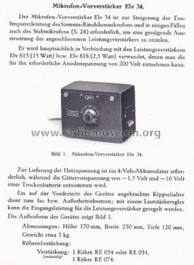 Mikrofonverstärker Elv.34; Siemens & Halske, - (ID = 1752451) Ampl/Mixer