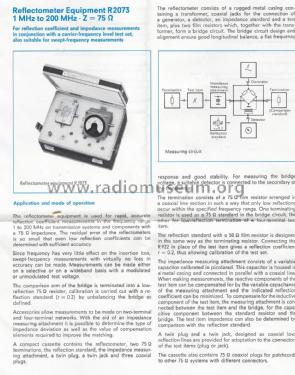 Reflexionsfaktor-Meßeinrichtung - Reflectometer Equipment 1 MHz to 200 MHz R2073 - S44034-R2073-A702; Siemens & Halske, - (ID = 1855170) Equipment