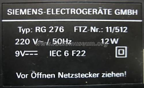 RG 276; Siemens & Halske, - (ID = 946166) Radio