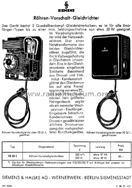 Röhren-Vorschaltgleichrichter VE GL 1; Siemens & Halske, - (ID = 1545900) Fuente-Al