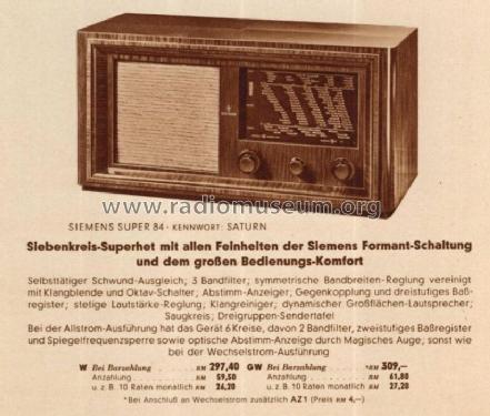 Saturn 84GW; Siemens & Halske, - (ID = 493651) Radio