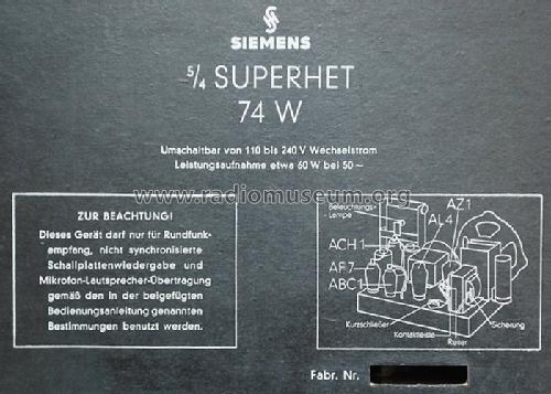 Superhet 74W ; Siemens & Halske, - (ID = 828819) Radio