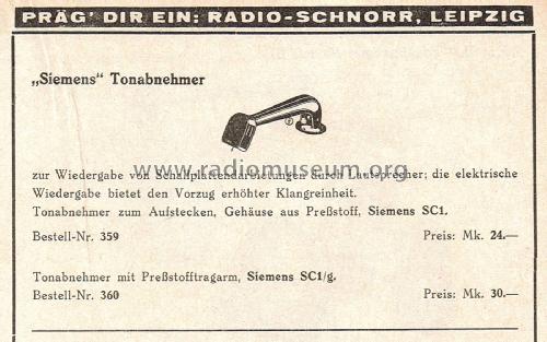 Tonabnehmer SC1 und SC1/g; Siemens & Halske, - (ID = 2612742) Microphone/PU