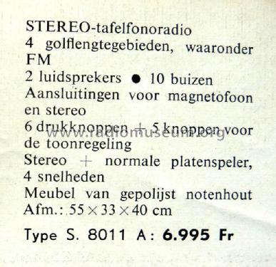 Stereo-tafelfonoradio S.8011A; Siera; Belgien (ID = 3005948) Radio