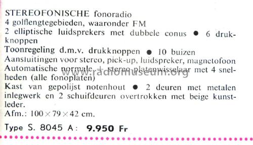 Stereofonische fonoradio S.8045A; Siera; Belgien (ID = 3005954) Radio