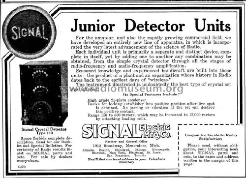 Crystal Receiver Type 110; Signal Electric Mfg. (ID = 982598) Galène