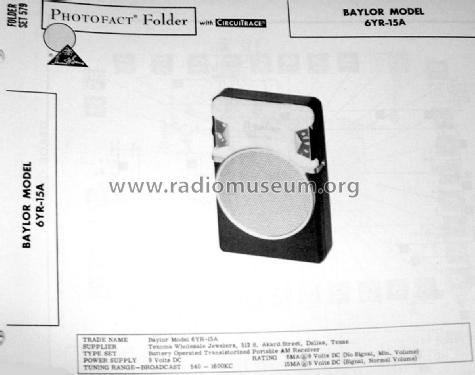 Baylor Transistor 6 6YR-15A; Texoma Wholesale (ID = 1813475) Radio