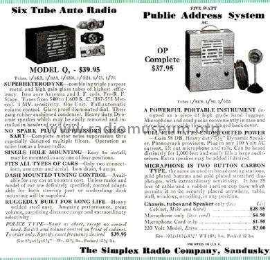 Q ; Simplex Radio Co.; (ID = 1692103) Car Radio